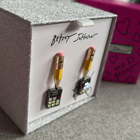 Betsey Johnson Pencil / Calculator Earring Set - Picture 2 of 3